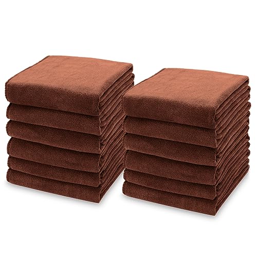 kimteny 13x28 Inches Kitchen Cloth Dish Towels, 400 GSM Premium Dishcloths, Super Absorbent Coral Velvet Microfiber Cleaning Cloths, Fast Drying Rags for Washing Dishes (12 Pack, Brown) - color: Brown, size: 12 Pack
