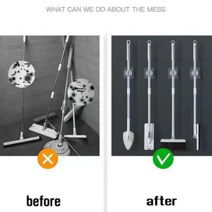 Wall-Mounted Mop Rack Suction Traceless Mop Clips 2/4 Pack Broom Hangers Waterproof Design for Bathroom Kitchen Storage, 2Pcs