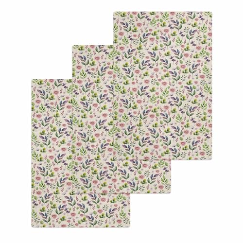 Green Botanical Hand Towels Set,Waffle Weave Kitchen Towels 3 Pieces,Farmhouse Watercolor Flower Plant Leaves Microfiber Hair Bath Tea Towel Absorbent Quick Drying Cleaning Dish Cloths,15.7"x23.6" - color: Grass Green Light Pink Light Beige, size: 3PCS,15