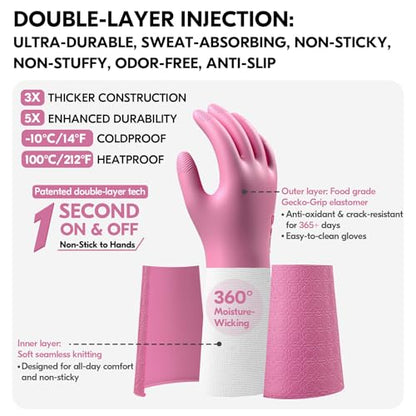 Vgo... Household Cleaning Gloves,Double-layer,Lined Dishwashing Gloves,Long Sleeves for Kitchen,Bathroom Cleaning(TP1117) - color: Pink, size: Medium(Pack of 1)