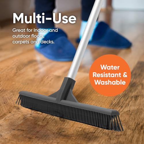 Superio 16” Pet Hair Remover Silicone Broom - Carpet Rake for Fur Removal - Rug Rake to Fluff Carpet – for Dust on Hardwood Floor & Tile – Rinse to Clean - size: Broom with Handle