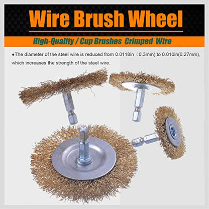 Wire Brush for Drill, 9 Pcs Brass Wire Wheel Brush for Drill, 1/4 Inch Hex Shank, Drill Wire Brush for Cleaning Rust, Stripping - style: Set of 9Pcs