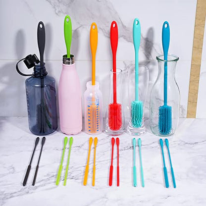3-in-1 Silicone Bottle Brush and Straw Cleaning Brush Set, Water Bottle Cleaner for Narrow Neck Containers, Tumblers, Flask, Vase and Glassware (Teal) - color: Teal