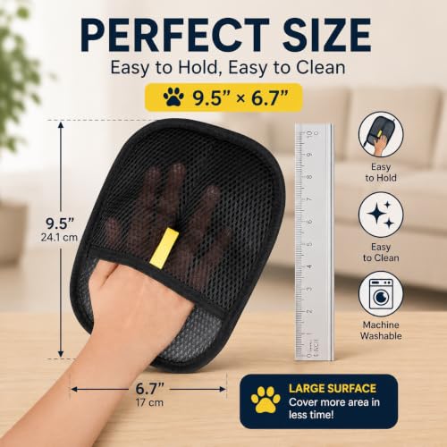 Pet Hair Removal Glove for Cats & Dogs – Reusable Electrostatic Dog & Cat Hair Remover, Fur Removal Tool for Laundry, Couch, Furniture, Carpet & Car Seat (1 Pack, Black)