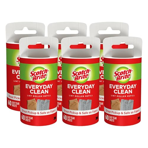 Scotch-Brite Lint Roller Refill, Works Great On Pet Hair, 60 Sheets ( Pack Of 6 ) ( Packaging May Vary )