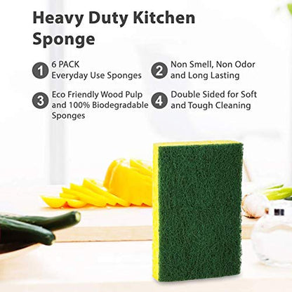SCRUBIT Heavy Duty Scrub Sponge - Made from Tough Cellulose - Eco Friendly - Lasts for Months of Heavy Duty Kitchen Cleaning (12 Pack)