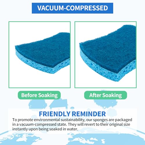 Non-Scratch Cellulose Scrub Sponges 24 Pack, Kitchen Sponge with Double-Side & Ergonomic Design. Sturdy Sponge for Dishes, Coated Cookware, Sink, Countertops. - color: Blue, size: 24 Pack