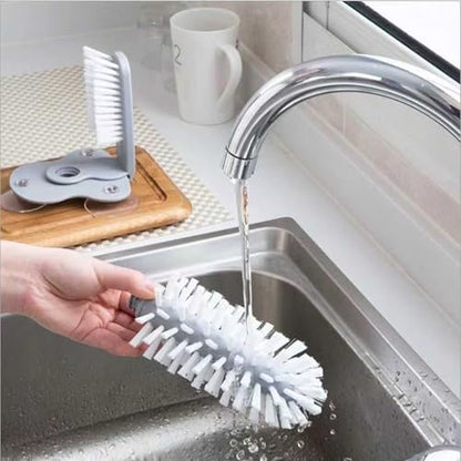 Bar Glass Washer Glass Cleaning Brush with Suction Base 360-Degree Triple Head Design Bottle and Cup Scrubber for Kitchen Sink (Light Gray)