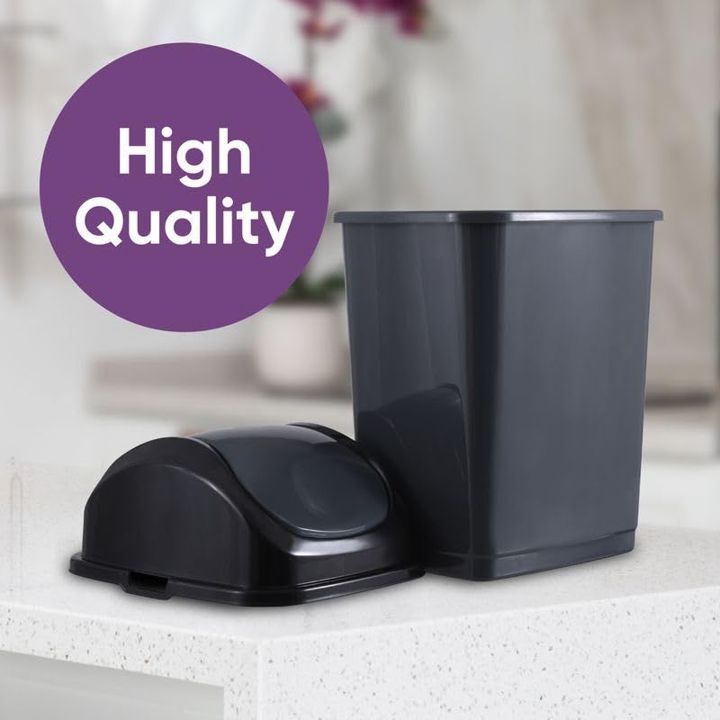 Superio Kitchen Trash Can with Swing Top Lid 9 Gallon Slim Waste Bin 37 Qt Sturdy Plastic Garbage Can Medium Recycling Bin for Office, Bathroom, Under Counter, Dorm, Bedroom (Dark Grey-2 Pack) - size: 9 Gallon, style: 2 Pack