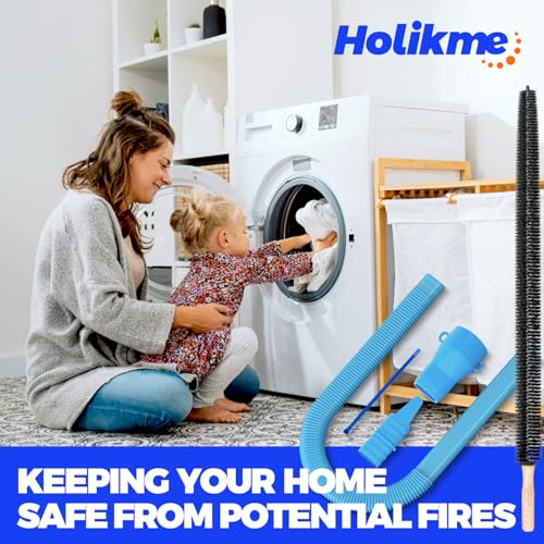 Holikme Dryer Vent Cleaner Kit 2 Pieces - Upgraded Dryer Lint Screens Cleaner Brush Part,Compatible with Most Vacuum Cleaner,Vacuum Hose Attachment & Refrigerator Coil Brush,Quickly Lint Remove,Blue - color: Blue