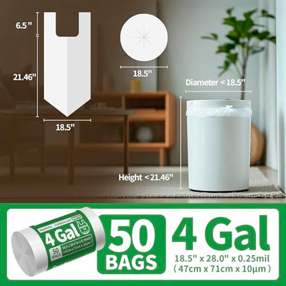 Small Trash Bags with Handles - Ocean Plastic Upcycling - Plastic Garbage Bags, Can Bin & Waste Basket Liner for Kitchen, Bathroom, Office and Pets,4 Gallon 50 Count White - color: 4Gal White, size: 1 ROLL
