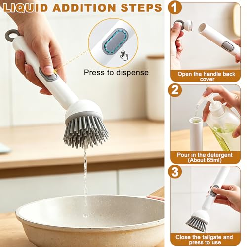 Dish Brush with Soap Dispenser- Kitchen Cleaning Brush, Adjustable Head Scrubber for Pots Pans Sink Cleaning Tool with Handle(Gray) - color: Gray