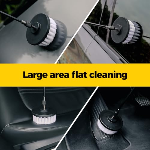 Holikme 7Pack Drill Brush Attachment Set-Car Interior Detailing Kit，Power Scrubber Brush Extended Long Attachment for Bathroom, Car，Shower，Carpet,Boat,Kitchen，Floor and Tile，White