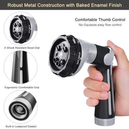 FANHAO Garden Hose Nozzle Heavy Duty, 100% Metal Water Hose Sprayer with 8 Spray Patterns, High Pressure Spray Nozzle Thumb Control On Off Valve for Lawn & Plant Watering, Car & Pet Washing - Silver - color: Silver