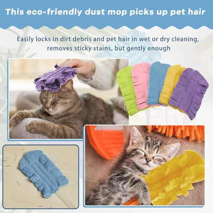 Zubebe 12 Pcs Duster Refill Reusable Fleece Duster Refills Feather Flat Dusters Multi Surface Washable Cleaning Pads Tools for Home, Blinds, Car, Pet, Furniture, Fans (Rainbow Colors) - color: Vivid Color