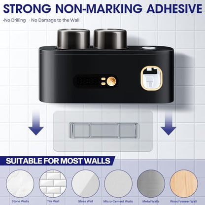 Toothbrush Cleanerst Holders,Smart Drying and Cleaning Wall Mounted Holder with Automatic Toothpaste Dispenser, 5 Brush Slots 2 Cups for Bathroom (Black) - color: Black