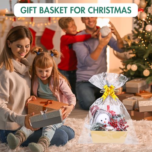 AFOROEOA 6PACK Baskets For Gifts Empty, 10x12”Thick Kraft Gift Basket with 6Bows 6Bags Empty Gift Baskets for Christmas, Valentine’s Day, Easter, Birthdays, Valentine’s Day Wrapping Gift - color: 6PACK Kraft