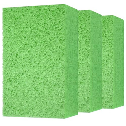 Cleaning and Washing Sponge, 3 Pack Large Extra Thick Heavy Duty Sponge Multi-Purpose for Kitchen Bathroom Bike Boat Car, Natural Cellulose Sponges 4" X 6" X 2" (Green) - color: A-green