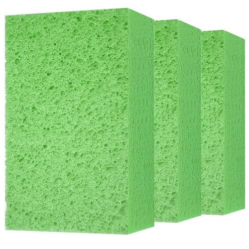 Cleaning and Washing Sponge, 3 Pack Large Extra Thick Heavy Duty Sponge Multi-Purpose for Kitchen Bathroom Bike Boat Car, Natural Cellulose Sponges 4" X 6" X 2" (Green) - color: A-green