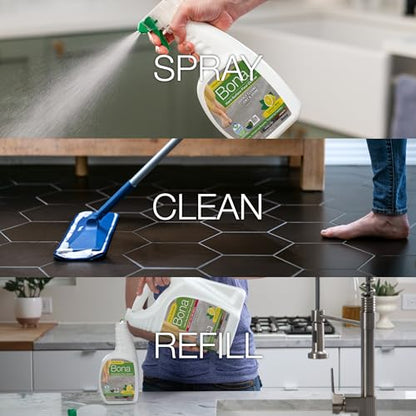 Bona Multi-Surface Floor Cleaner Spray - 32 fl oz - Lemon Mint Scent - Refillable - Residue-Free Floor Cleaning Solution for Stone, Tile, Laminate, and Vinyl Floors - size: 32 Fl Oz (Pack of 1)