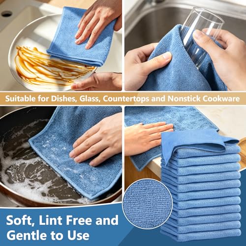 Kitchen Dish Cloths, 12 Pack, 10 x 10 Inches, Super Absorbent Microfiber Dish Towels, Soft Fast Drying Reusable Dish Rags for Washing Dishes, Countertops and Sink, Light Blue - color: Light Blue