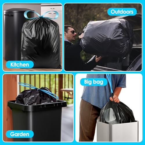 15 Gallon 120 Counts Strong Drawstring Trash Bags Garbage Bags by Teivio, Bathroom Trash Can Bin Liners, Plastic Bags for home office kitchen, Black - style: 120-15Gallon-Black