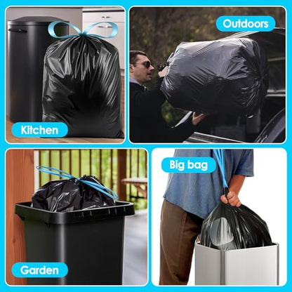 Teivio 15 Gallon 60 Counts Strong Tall Kitchen Drawstring Trash Bags, Medium Plastic Garbage Bags for Home Kitchen Garden Office Tall Trash Can, Black Waste Bin Liners - style: 60-15Gallon-Black