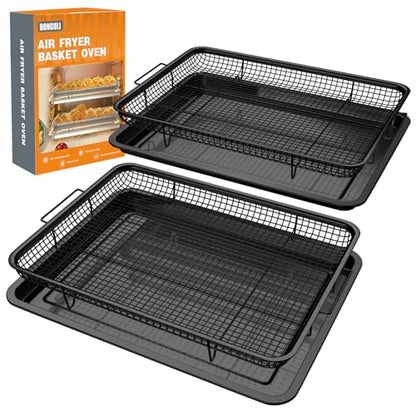 DONGULI Air Fryer Basket Oven - 2 Set Large Air Fryer Basket and Tray Stainless Steel Oven Air Fryer Rack Pan Accessories for Baking (L-2 Pack-Black-15.7"x11.8") - size: L-2 Pack Black-15.4"x11.2"15.4"x11.2"
