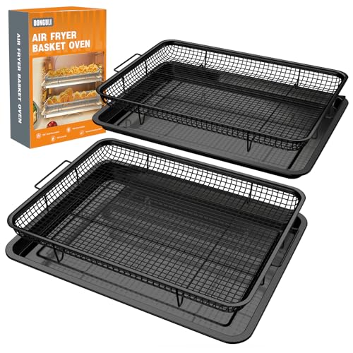DONGULI Air Fryer Basket Oven - 2 Set Large Air Fryer Basket and Tray Stainless Steel Oven Air Fryer Rack Pan Accessories for Baking (L-2 Pack-Black-15.7"x11.8") - size: L-2 Pack Black-15.4"x11.2"15.4"x11.2"