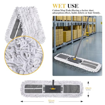 Masthome 36" Commercial Mop, Heavy Duty Industrial Floor Mop with 2 Microfiber Pads, 60" Adjustable Large Dust Mop,Wet Dry Flat Mops for Office Garage Warehouse Factory Mall - color: Grey Large
