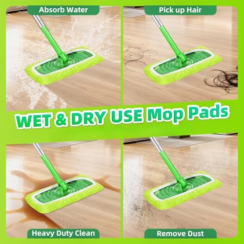 Microfiber Mop Pads - 4 Pack Reusable Washable Refills for Wet & Dry Floor Cleaning - Fits Most Standard Mops - Yellow Green Household Cleaning Pads - color: Yellow Green