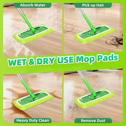 Microfiber Mop Pads - 4 Pack Reusable Washable Refills for Wet & Dry Floor Cleaning - Fits Most Standard Mops - Yellow Green Household Cleaning Pads - color: Yellow Green