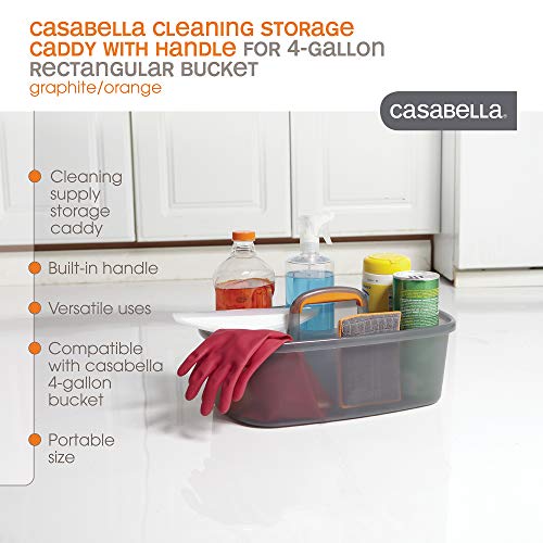 Casabella Plastic Multipurpose Cleaning Storage Caddy with Handle, 1.85 Gallon, Gray and Orange & Plastic Rectangular Cleaning Bucket with Handle, Clear, 4 Gallon