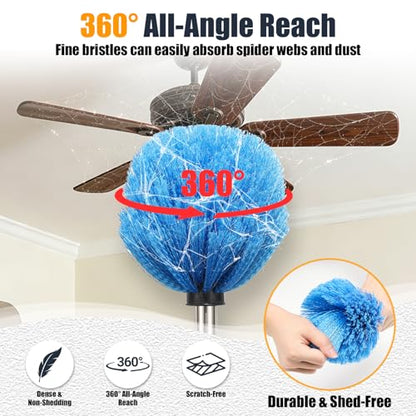 Lightweight Cobweb Duster with Extension Pole – 8FT Long Reach Brush Kit, Washable Head for Ceiling Fan, Spider Webs, Dust – Cleans Up to 15FT, for Furniture, Eaves, Vents, Roof - size: 8 FT(REACH UP TO 15FT)