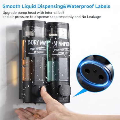 Shampoo and Conditioner Dispenser,GlintGath Shower Dispenser 2 Chamber No Drill Shampoo Dispenser for Shower Wall Mounted Shower Soap Dispenser for Bathroom Hotel,2 * 300ML,Matte Black - color: Black 2 Chamber