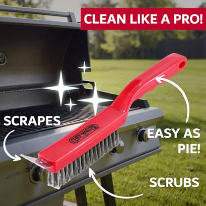 Chef Master Grill Brush with Scraper Head – Heavy-Duty Wire Bristle Cleaner - Grill Barbecue Cleaner for Outdoor - Ergonomic Handle, Outdoor BBQ Tool & Accessories - 90044