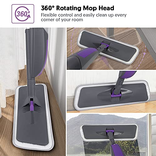 Spray Mops for Floor Cleaning - HOMSIER Microfiber Mop Wet Dry with 3 Washable Pads 550ML Refillable Bottle for Hardwood Wood Laminate Tile Marble Kitchen Home Hard Floors
