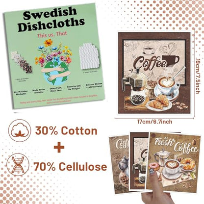 Reusable Swedish Dishcloths for Kitchen, 6PCS Coffee Theme Cellulose Sponge Paper Towels Washable, Absorbent Fast Drying Swedish Dish Cloth for Home Cleaning - style: Coffee