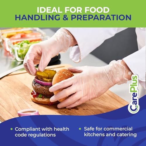CARE PLUS Latex-Free Vinyl Gloves Clear Medium Size 100 Count | Heavy Duty, Non-Sterile, Powder-Free, Rubber | Food Prep, Kitchen & Cleaning Gloves, Ideal for Professional Use - color: Vinyl Clear, size: Medium