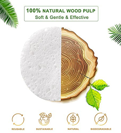 50-Count Compressed Facial Sponges for Daily Cleansing and Gentle Exfoliating, 100% Natural Cellulose Spa Sponge Perfect for Removing Dead Skin, Dirt and Makeup - color: White