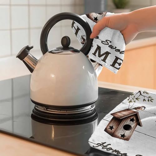 Bird Houses Kitchen Towels Set of 4 Sparrows Home Sweet Branch Star White Wood Grain Decorative Dish Towels Ultra Soft Microfiber Absorbent Reusable Dishcloths for Kitchen Drying, 18x28 Inch - size: 28" x 18" (Pack of 4)