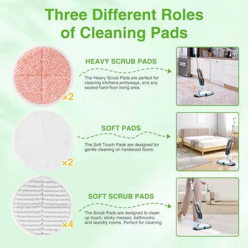8 Pack Mop Pads Replacement Compatible with Bissell Spinwave 2124, 2039A, 2307, 23157, 23159, 20393, 20399 Hard Floor Spin Mop, 2 Soft Pads, 4 Scrubby Pads, 2 Heavy Scrub Pads - color: 8 Pack