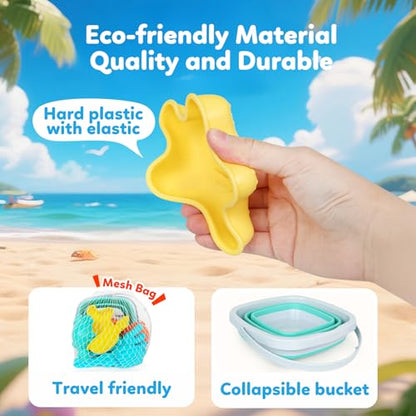 GKDOMS Kids Beach Toys Set with Collapsible Bucket, Sand Molds, Sand Rake and Shovel, Travel Sand Toys Sandplayset for Ages 2-6 (Single Multi) - color: Single Multi