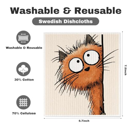 5 Pcs Cartoon Cute Peeking Kitten Swedish Dishcloths, Kitty Swedish Dishcloth, Funny Cat Dish Cloths for Drying Dishes, Reusable Cleaning Cloths, Cat Lover Gifts for Women 8 - color: Lm 03439