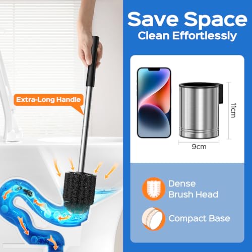 HAMITOR Toilet Bowl Brush Set: Compact Space-Saving Design with Hidden Holder for Small Bathrooms, Apartments & RVs - Bathroom Cleaning Accessories - Rustproof Toilet Scrubber Cleaner Kits Silver - color: Silver