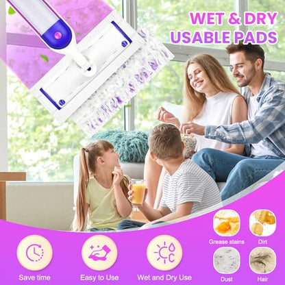 Pure Realm 40 Cout Power Mop Pads Refills for Powermop , Multi-Surface Disposablen swiffer Power Mop Pads，Unscented Spray Cleaning Repalcement Pads Refill - color: Purple 40 Mop Pads