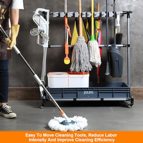 Mop and Broom Holder with Wheels - Keep Your Cleaning Tools Organized! (L) - size: Large