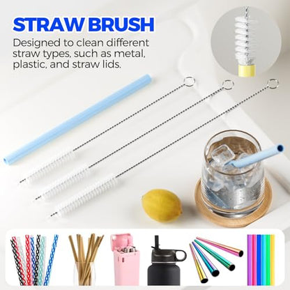 6 Pack Holikme 4 in 1 Cup Lid Cleaning Brush Set with 3 Straws, Multifunctional Bottle Brush, Silicone Cup Lid Gap Cleaner, Bristle Crevice Cleaning Brush, Blue - color: Blue