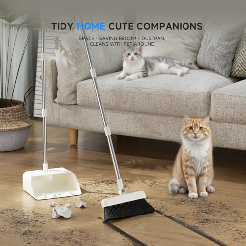 Magic Broom and Dustpan Set with Silicone Broom Squeegee, 55'' Broom with Dustpan Combo Set Self-Cleaning Teeth Design Upright Standing Dustpan for Indoor Floor Home Kitchen - color: Set (No) Cloth