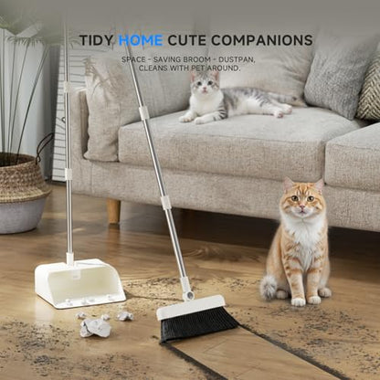 Magic Broom and Dustpan Set with Silicone Broom Squeegee, 55'' Broom with Dustpan Combo Set Self-Cleaning Teeth Design Upright Standing Dustpan for Indoor Floor Home Kitchen - color: Set (No) Cloth